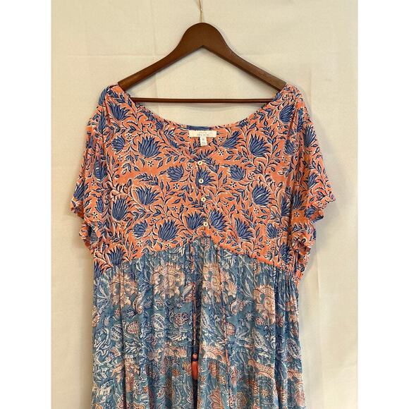 Women’s Sea Bird Size 18 Peach and Blue Maxi Dress. - Picture 1 of 4